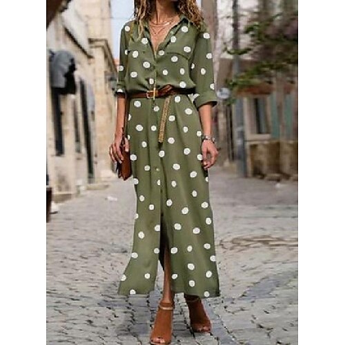 

Women's Swing Dress Maxi long Dress ArmyGreen Black Dark Blue Red Long Sleeve Dot Spring Summer Casual 2022 S M L XL XXL XXXL