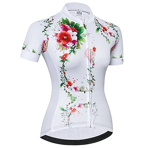 

21Grams Women's Cycling Jersey Short Sleeve Bike Jersey Top with 3 Rear Pockets Mountain Bike MTB Road Bike Cycling Fast Dry Breathable Quick Dry Moisture Wicking White Floral Botanical Polyester