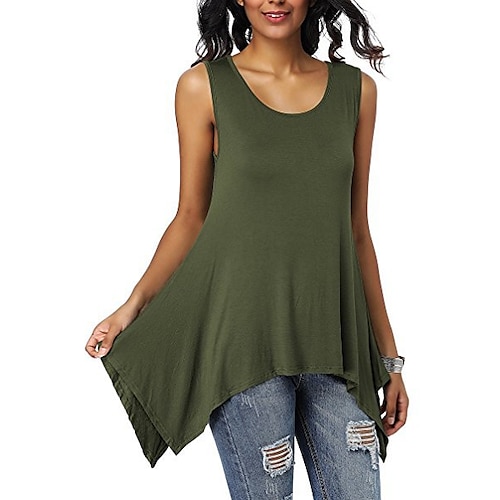 

Women's Sleeveless Longline Tank Solid Color Tee Round Neck Summer Daily