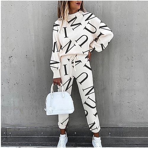 

Women's Sweatshirt Pants Sets Active Basic Pink Camel Daily Wear Vacation Letter Monogram Print Crew Neck S M L XL XXL