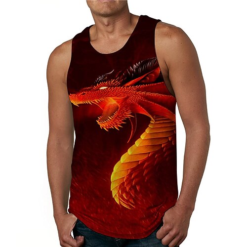 

Men's Tank Top Undershirt Dragon Graphic Prints Round Neck Red 3D Print Daily Holiday Sleeveless Print Clothing Apparel Designer Casual Big and Tall / Summer / Summer