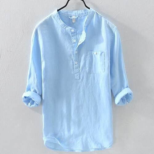 

Men's Shirt Solid Colored Standing Collar Green Light Blue Gray White Casual Daily Long Sleeve Button-Down Clothing Apparel Fashion Casual Breathable Comfortable