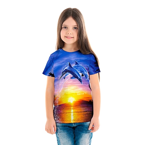 

T-shirt Enfants Fille Animal Manche Courte Vêtement de rue Eté Dorée