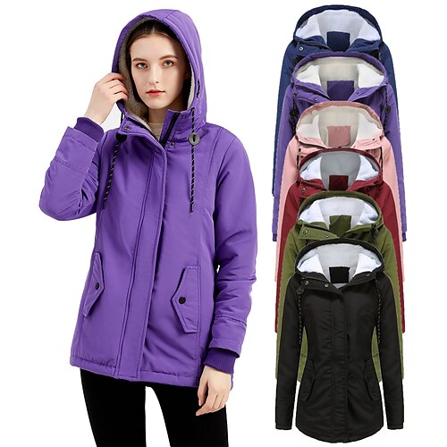 

Women's Hoodie Jacket Waterproof Hiking Jacket Hiking Fleece Jacket Winter Outdoor Thermal Warm Windproof Lightweight Breathable Outerwear Windbreaker Parka Camping / Hiking Hunting Fishing Navy Pink