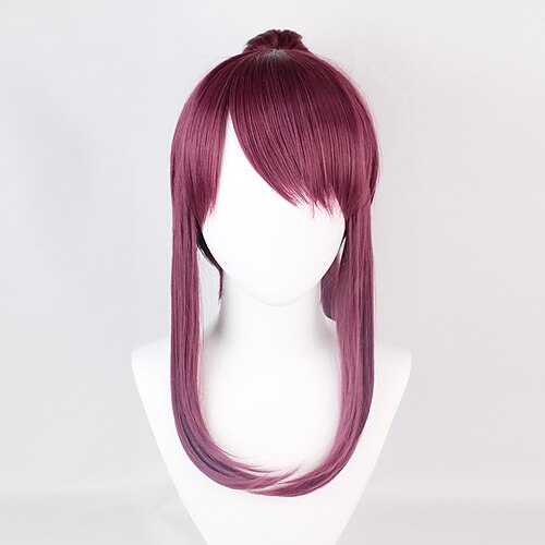 

LOL Akali Cosplay Wigs Women's With Bangs With Ponytail 17.7 inch Heat Resistant Fiber Natural Straight Purple Teen Adults' Anime Wig