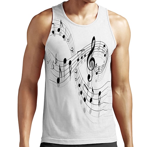 

Men's Unisex Tank Top Shirt Undershirt Graphic Prints Notes Round Neck White 3D Print Plus Size Casual Daily Sleeveless Print Clothing Apparel Basic Designer Big and Tall / Summer / Summer