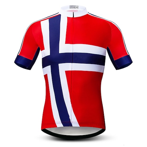 

21Grams Men's Cycling Jersey Short Sleeve Bike Jersey Top with 3 Rear Pockets Mountain Bike MTB Road Bike Cycling Breathable Quick Dry Moisture Wicking Soft White Dark Blue Red Norway National Flag