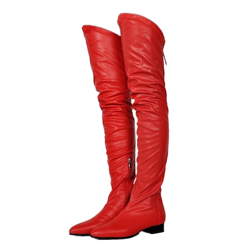 Red thigh high boots on sale flat