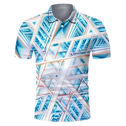 

Men's Collar Polo Shirt Golf Shirt Tennis Shirt Geometry Collar Blue 3D Print Street Casual Short Sleeve Button-Down Clothing Apparel Fashion Cool Casual Breathable / Sports