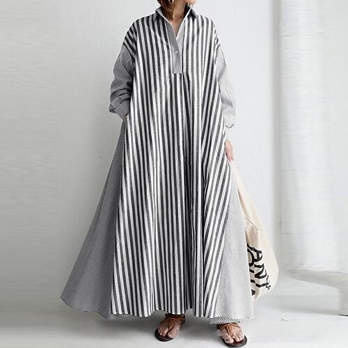 

Per donna Abito chemisier Vestito maxi Vestito invernale Giornaliero Da mare Cotone Poliestere Informale Casual quotidiano Colletto Tasche A coste Manica lunga Estate Primavera Autunno 2022 Morbido