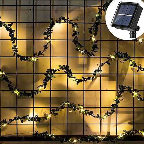 

Outdoor Solar Power LED String Light IP65 Waterproof Led Fairy String Hanging Lights Artificial Outdoor Ivy Leaf Plants For Yard Fence Wall Hanging Decoration Warm White 8 Mode Lighting