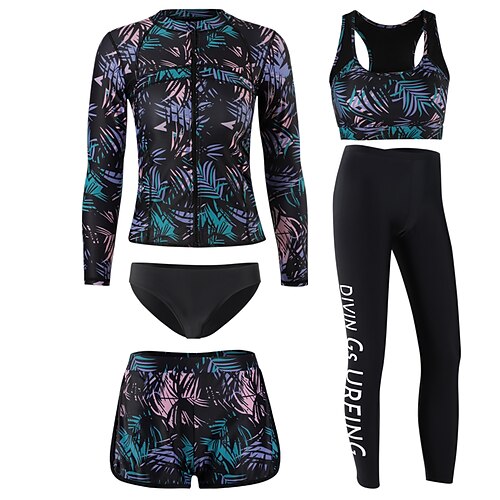 

Women's Rashguard Swimsuit Bathing Suit UV Sun Protection UPF50 Breathable Full Body Front Zip 5-Piece - Swimming Surfing Water Sports Patchwork Autumn / Fall Spring Summer / Quick Dry / Quick Dry