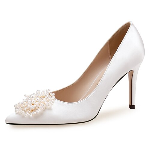 

Women's Wedding Shoes Wedding Heels Bridal Shoes Pearl Pumps Pointed Toe Satin Loafer Solid Colored Rosy Pink Burgundy White