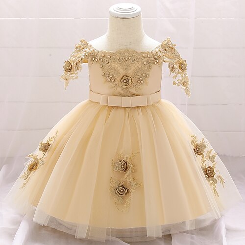 

Baby Girls' Basic Solid Colored Mesh Bow Sleeveless Flower Knee-length Dress Blue Red Blushing Pink