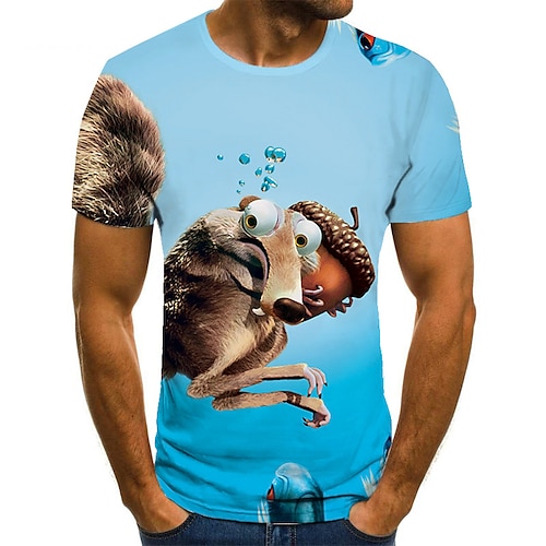 

Men's Unisex T shirt Tee Shirt Tee Graphic Prints Squirrel Round Neck Blue 3D Print Plus Size Casual Daily Short Sleeve Print Clothing Apparel Basic Fashion Designer Big and Tall