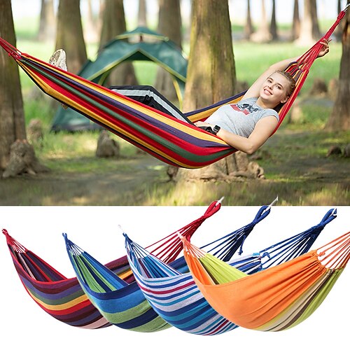 

Camping Hammock Outdoor Portable Ultra Light (UL) Breathable Canvas for 1 person Hiking Beach Camping Stripes Blue White Red Blue 20080 cm