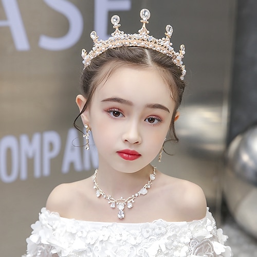 

Kids Baby Girls' Crown Tiara Princess Golden Three-Piece Hair Accessories Catwalk Atmosphere Super Fairy Baroque Student Performance Accessories