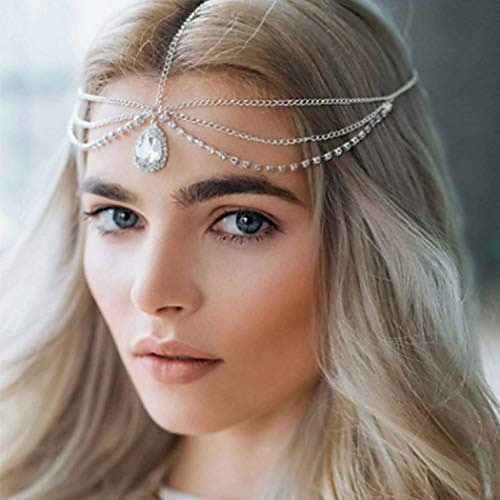 

crysly boho layered crystal piece chain silver headpiece festival head chain jewelry for women and girls