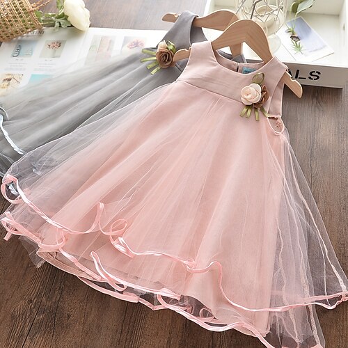 

Kids Little Girls' Dress Solid Colored Print White Knee-length Sleeveless Basic Dresses Summer Regular Fit