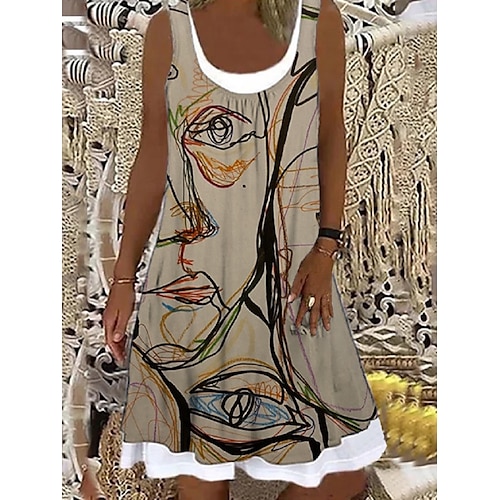 Damen Etuikleid Knielanges Kleid Khaki Ärmellos Bedruckt Bedruckt Frühling Sommer Bateau Alltag Lose 2022 S M L XL XXL 3XL