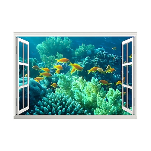 

3D False Window Underwater Aquatic Grass Fish Group Home Children's Room Background Decoration Can Be Removed Stickers
