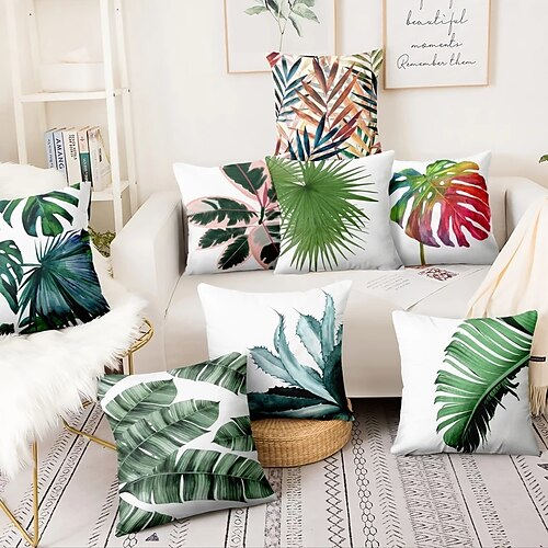 

Ins Double Side Cushion Cover 1PC Soft Decorative Square Pillowcase for Sofa Bedroom Car Chair Superior Quality Green Plants Outdoor Cushion for Patio Garden Farmhouse Bench Couch