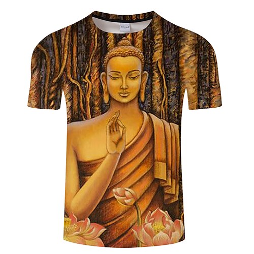 

Men's Unisex T shirt Tee Shirt Tee Graphic Prints Buddha Crew Neck Gray / Navy Green Blue Yellow Dusty Blue 3D Print Plus Size Casual Daily Short Sleeve 3D Print Print Clothing Apparel Basic Designer