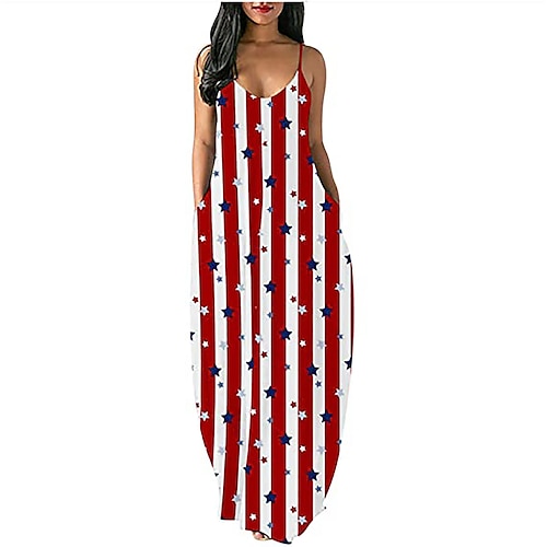 

USA Flagg Kjoler Cosplay kostyme Voksne Dame Cosplay mønster kjole Fest Festival Festival / høytid polyester Rød Fersken / Blå / Fuksia Dame Lett Karneval Kostumer Flagg