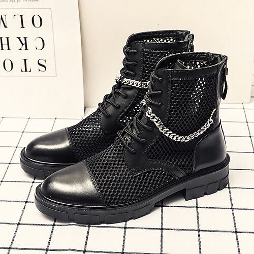 

Men's Boots Sporty Look Fashion Boots Combat Boots Casual Daily Walking Shoes Nappa Leather Breathable Non-slipping Wear Proof Black Summer