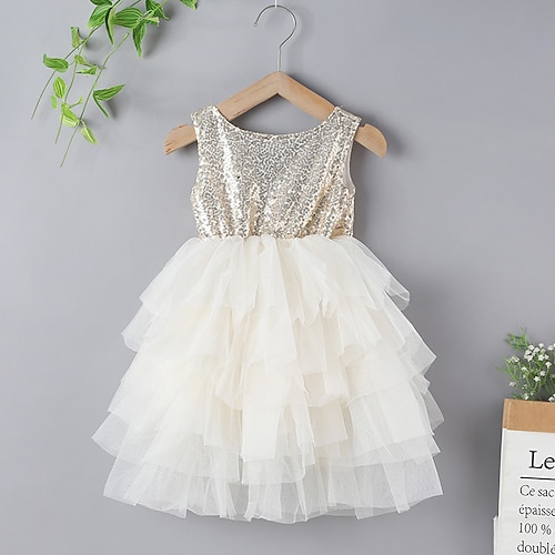 

Kids Girls' Sequin Tutu Dress Backless Special Occasion Patchwork Sparkle As Picture Above Knee Sleeveless Cute Dresses Children's Day Summer Regular Fit 2-6 Years