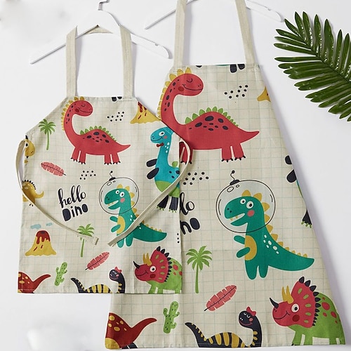 

Mommy and Me Cute Dinosaur Print Apron Family Photo Khaki Animal Family look Matching Outfits