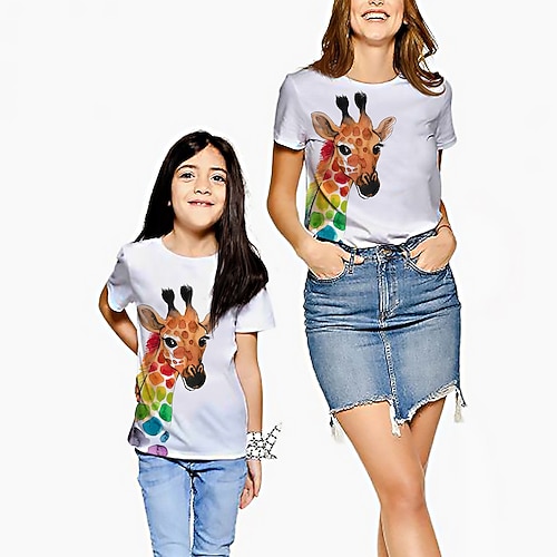 

Mommy and Me T shirt Tee Animal Print White Short Sleeve Active Matching Outfits / Kids / Summer
