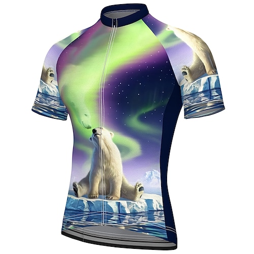 

21Grams Men's Cycling Jersey Short Sleeve Bike Jersey Top with 3 Rear Pockets Mountain Bike MTB Road Bike Cycling Breathable Quick Dry Moisture Wicking Soft Purple Animal Polar Bear Polyester Spandex