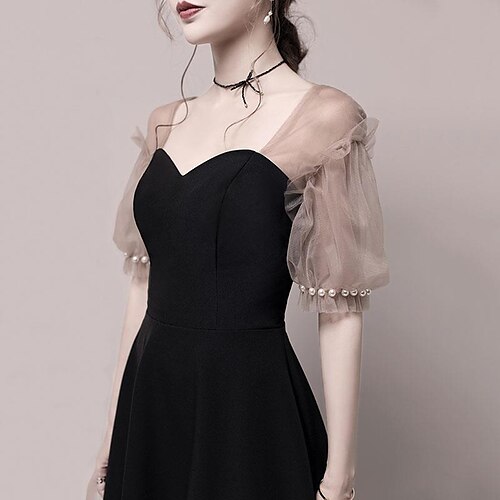 1950S Swing Queen Anne Lace Neckline Little Black Dress