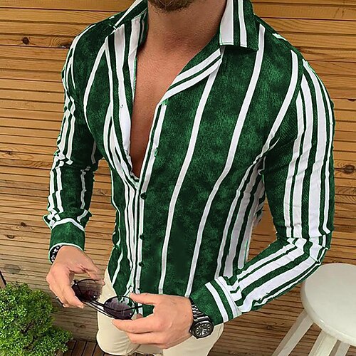 

Men's Shirt Striped Turndown Casual Daily Button-Down Long Sleeve Tops Casual Fashion Breathable Comfortable Green Blue Black