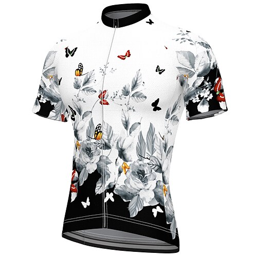 

21Grams Men's Cycling Jersey Short Sleeve Bike Jersey Top with 3 Rear Pockets Mountain Bike MTB Road Bike Cycling Breathable Quick Dry Moisture Wicking Soft White Butterfly Floral Botanical Polyester