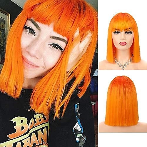 

Orange Wigs for Black Women Ombre Short Straight Bob Wig with Bangs Shoulder Length Synthetic Heat Resistant Cosplay Wigs