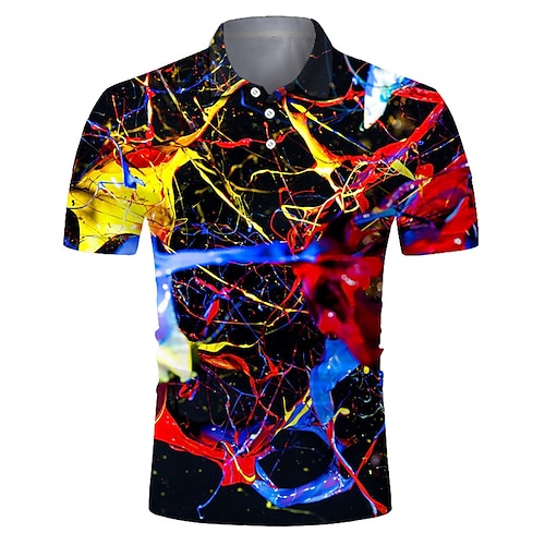 

Men's Collar Polo Shirt Golf Shirt Tennis Shirt Gradient Collar Black 3D Print Street Casual Short Sleeve Button-Down Clothing Apparel Fashion Cool Casual Breathable / Sports