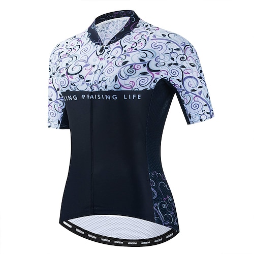 

21Grams Mujer Manga Corta Maillot de Ciclismo Negro / Blanco Cachemir Bicicleta Camiseta / Maillot Cima Ciclismo de Montaña Ciclismo de Pista Licra Poliéster Secado rápido Transpirable Dispersor de