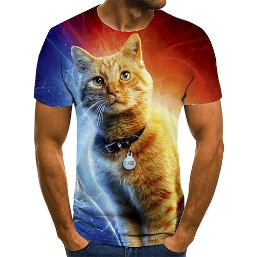 

Herre Unisex T-shirt T-Shirts Kat Grafiske tryk Rund hals Rød 3D-udskrivning Plusstørrelser Afslappet Daglig Kortærmet Trykt mønster Tøj Basale Mode Designer Stor og høj