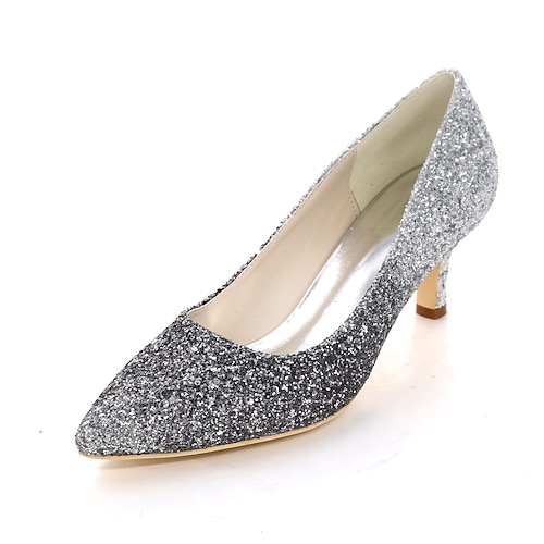 2023 Summer Fashion Women Glitter White Gold Silve High Heels Pumps  Designer Bling Low Heels Party Wedding Shoes Plus Size 34-43