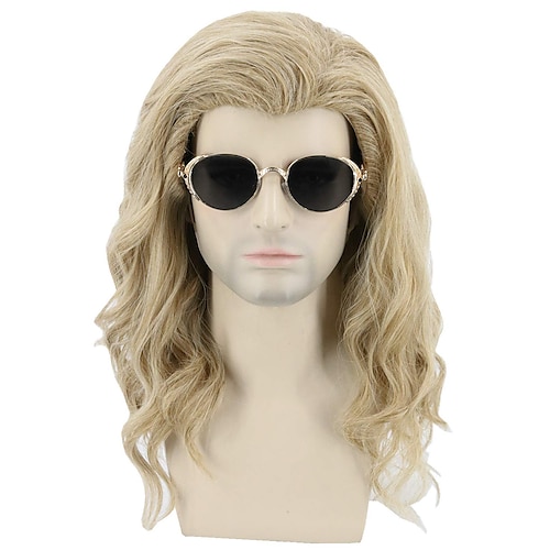 

70S 80S Costume Wig Rock Wig Men's Wig Long Cigarette Gray Blonde Cosplay Halloween Costume Wig (Only Wig without Glasses)