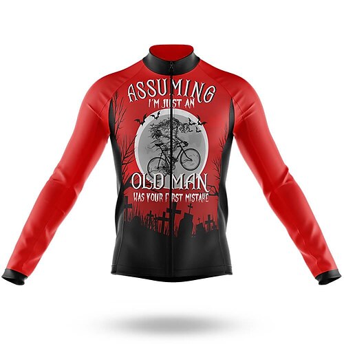

21Grams Men's Cycling Jersey Long Sleeve Bike Jersey Top with 3 Rear Pockets Mountain Bike MTB Road Bike Cycling Breathable Quick Dry Moisture Wicking Soft Red Graphic Sugar Skull Polyester Spandex