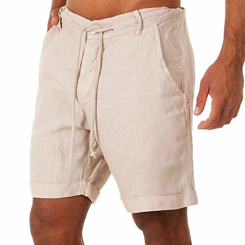 

Men's Linen Shorts Drawstring Elastic Waist Solid Color Breathable Quick Dry Short Daily Linen / Cotton Blend Streetwear Casual / Sporty Green Black Micro-elastic