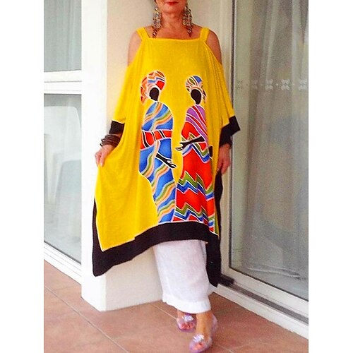 

Women's Swing Dress Maxi long Dress White Red Yellow Half Sleeve Pattern Spring Summer Casual Daily Loose 2022 S M L XL XXL XXXL / Plus Size / Plus Size