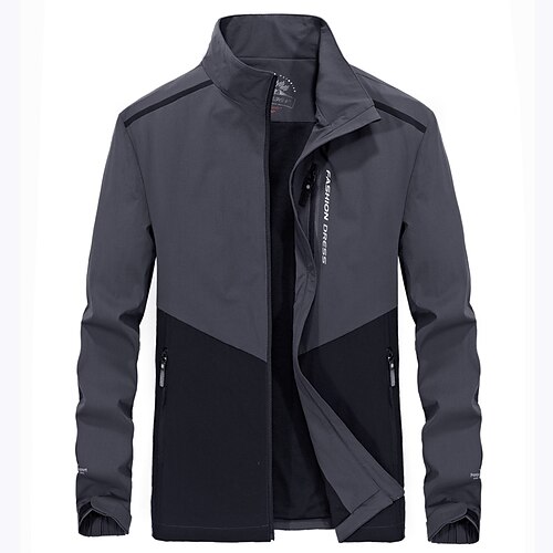 

Men's Jacket Casual Jacket Waterproof Durable Daily Wear Vacation To-Go Zipper Standing Collar Comfort Leisure Jacket Outerwear Color Block Pocket Blue Army Green Grey