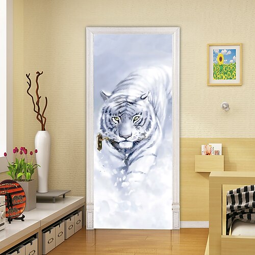 

2pcs Self-adhesive Creative Foraging Tiger Door Stickers For Living Room Diy Decorative Home Waterproof Wall Stickers 30.3""x78.7""(77x200cm), 2 PCS Set