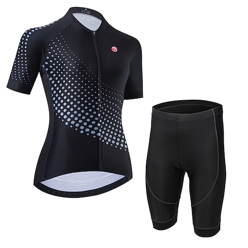 

21Grams Women's Cycling Jersey with Bib Shorts Cycling Jersey with Shorts Short Sleeve Mountain Bike MTB Road Bike Cycling White Black Black White Polka Dot Bike Clothing Suit 3D Pad Breathable Quick