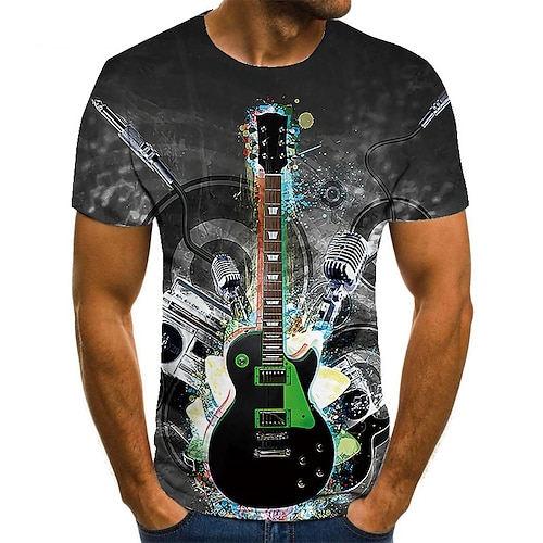 

Herre Unisex T-shirt Skjorte T-Shirts Grafiske tryk Guitar Rund hals Grå 3D-udskrivning Plusstørrelser Afslappet Daglig Kortærmet Trykt mønster Tøj Basale Mode Designer Stor og høj