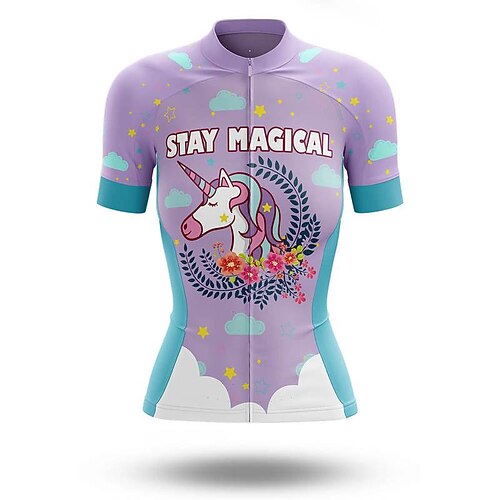 

21Grams Women's Cycling Jersey Short Sleeve Bike Jersey Top with 3 Rear Pockets Mountain Bike MTB Road Bike Cycling Fast Dry Breathable Quick Dry Moisture Wicking Purple Rainbow Unicorn Polyester